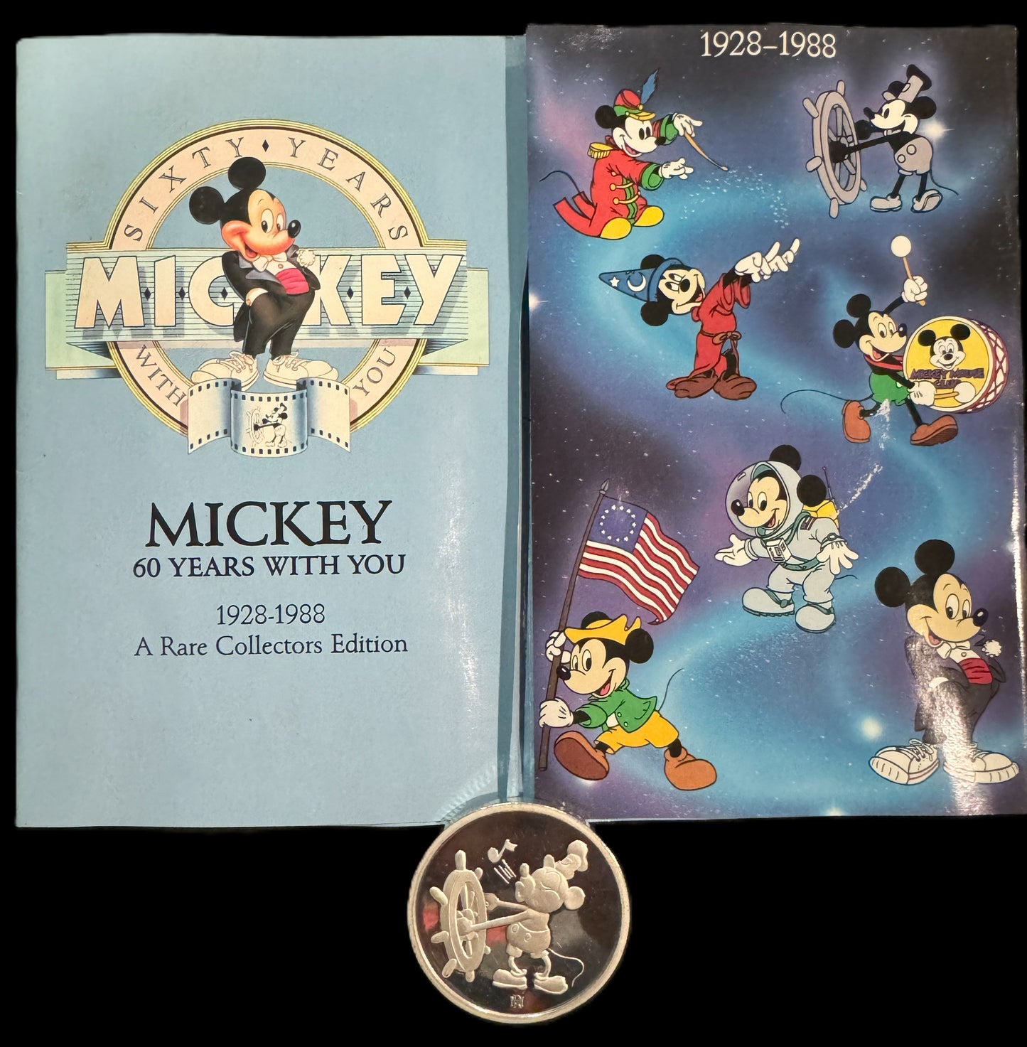 1988 Disney Mickey 60 Years With You Steamboat Willie 1 oz .999 Silver Coin COA #047916