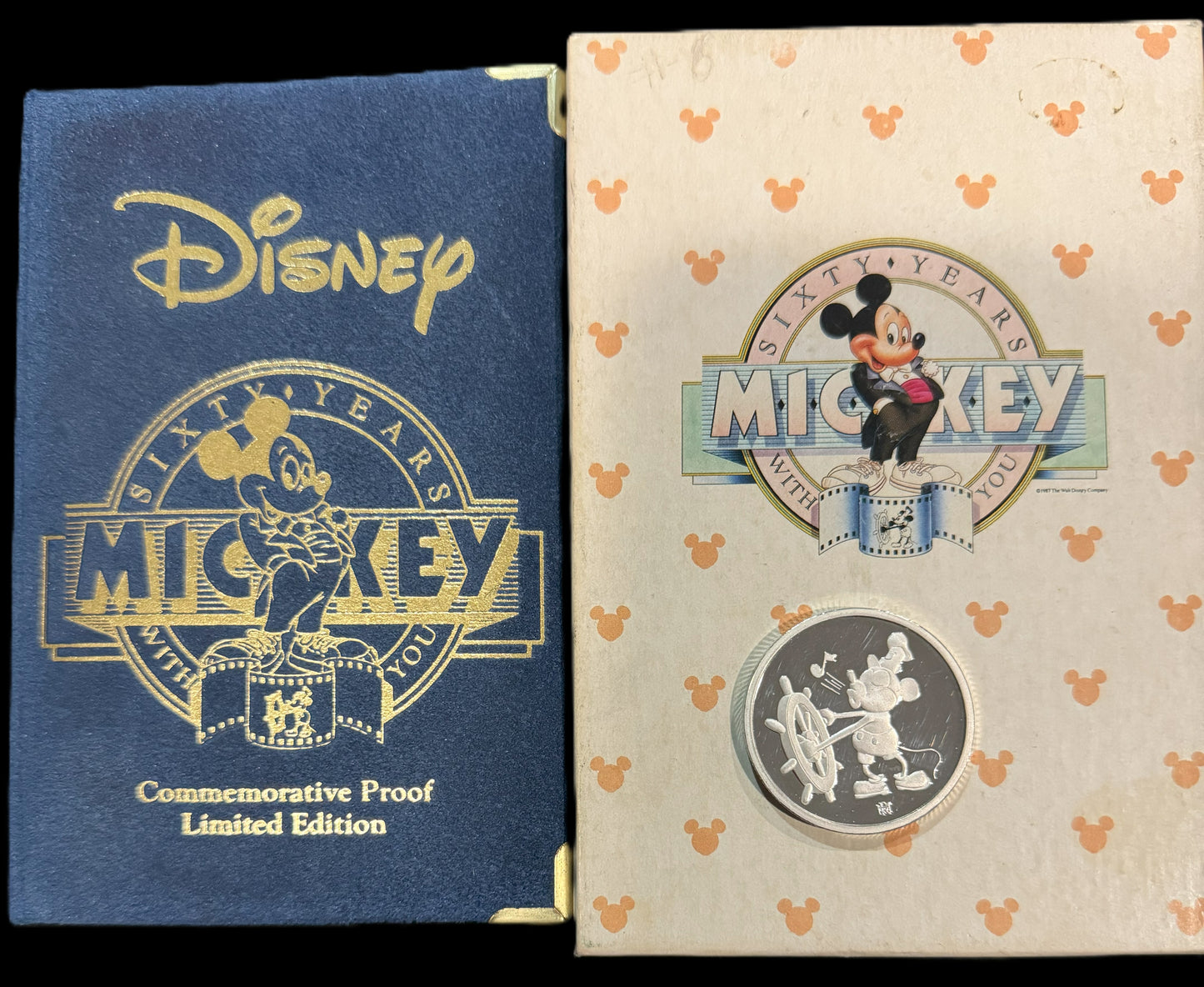 1988 Disney Mickey 60 Years With You Steamboat Willie 1 oz .999 Silver Coin COA #047916