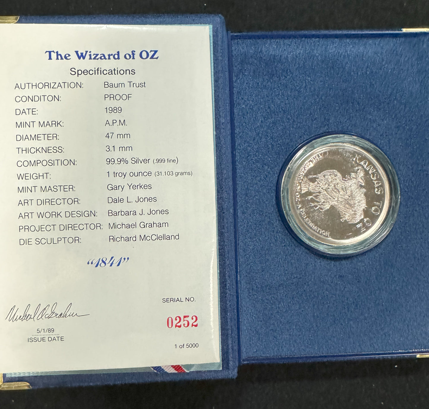 1989 Wizard of OZ – Cowardly Lion 1 oz Silver Coin