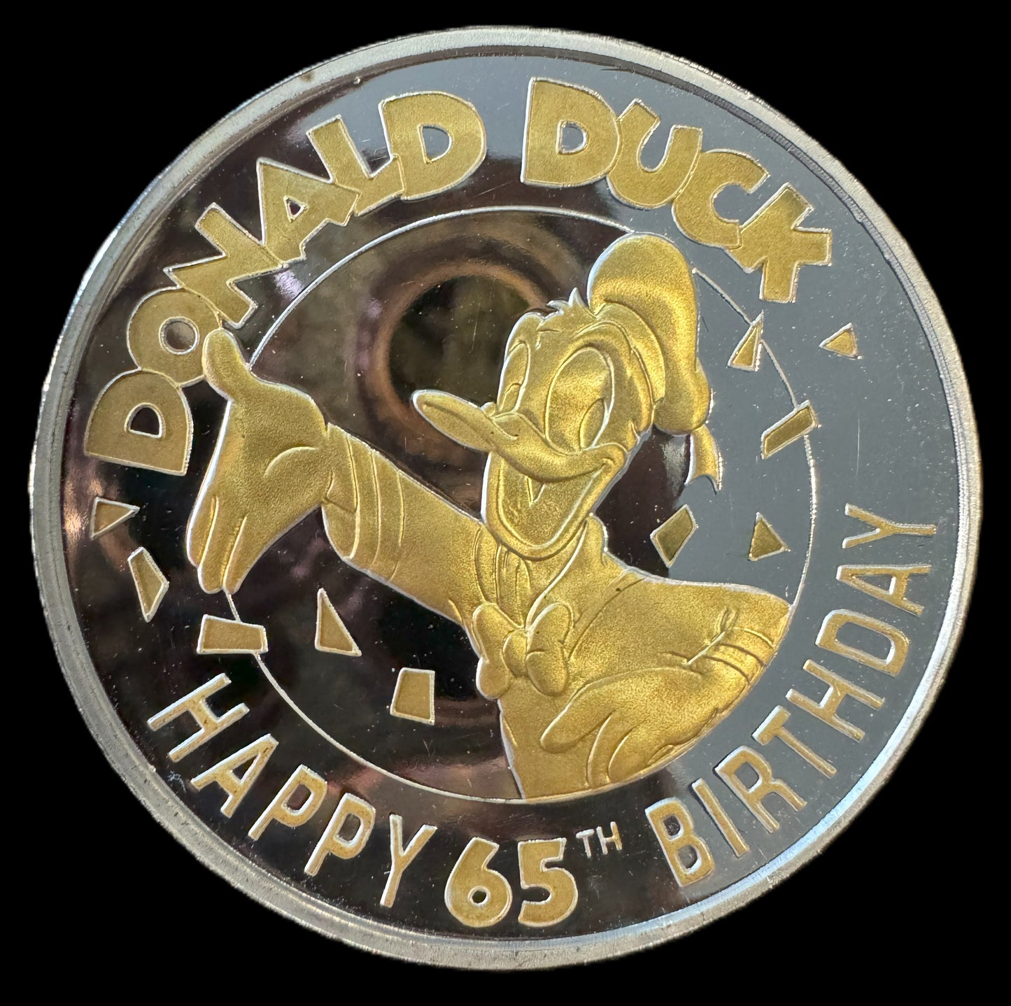 1999 Disney Donald Duck 65th Anniversary 1 oz .999 Silver Coin w24k Gold Relief
