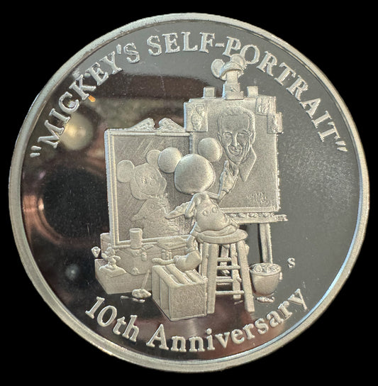 1999 Disney Mickey’s Self Portrait 10th Anniversary 1 oz .999 Silver Coin