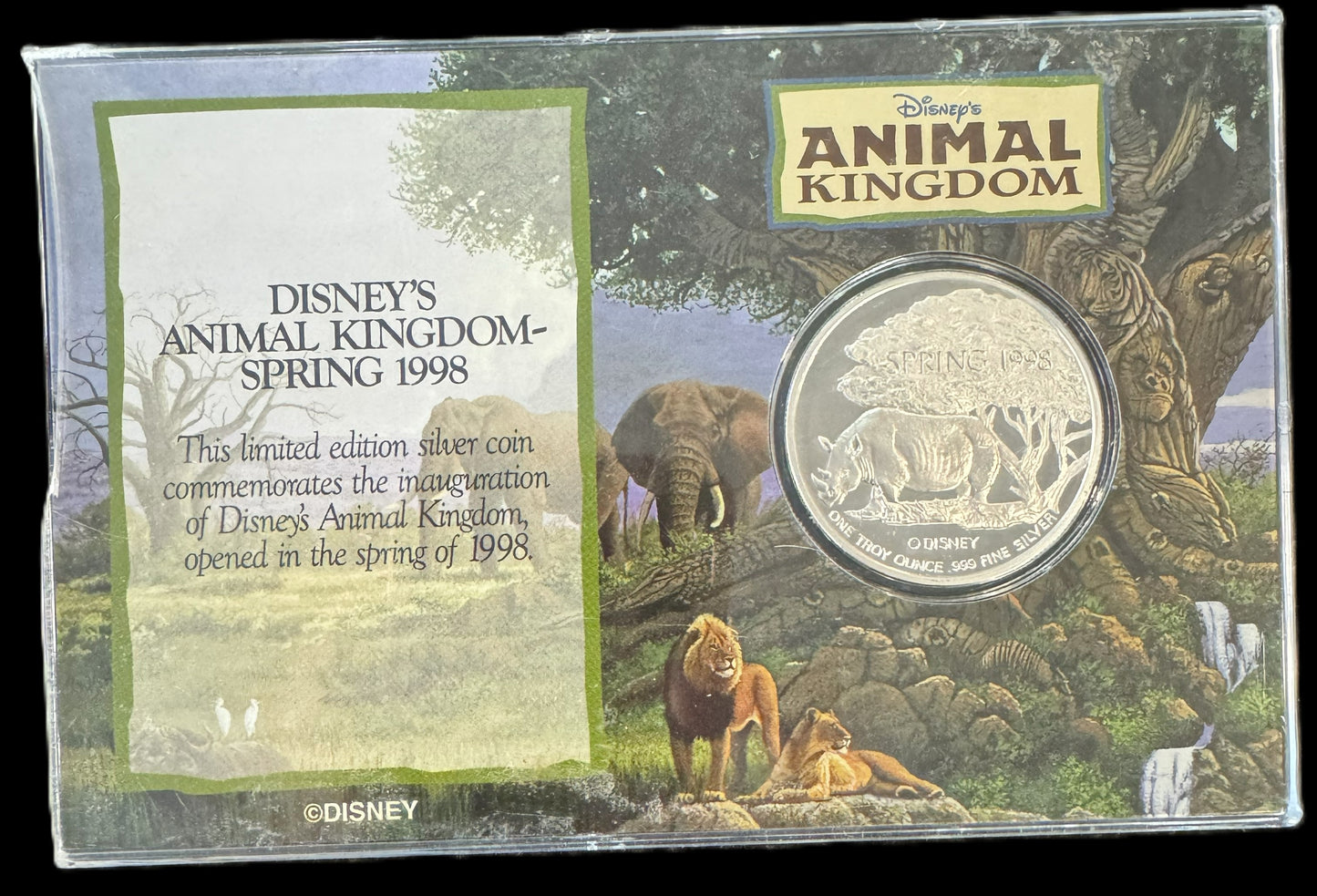 1998 Disney Animal Kingdom Opening 1 oz .999 Silver Coin