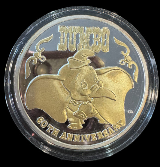2001 Disney Dumbo 60th Anniversary 1 oz .999 Silver Coin w/24K Gold Relief