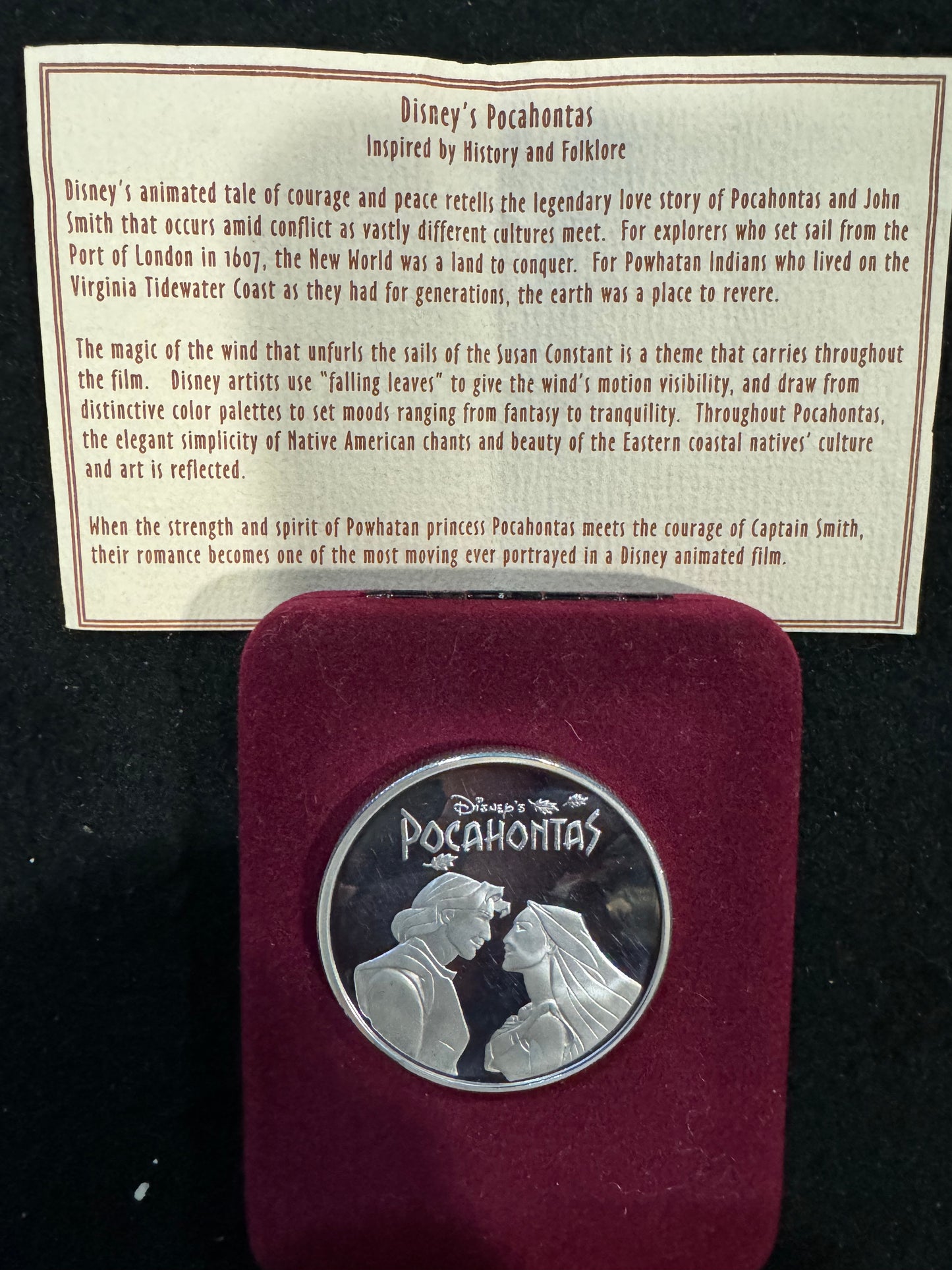 1995 Disney Pocahontas 1 oz .999 Silver Coin COA #00236