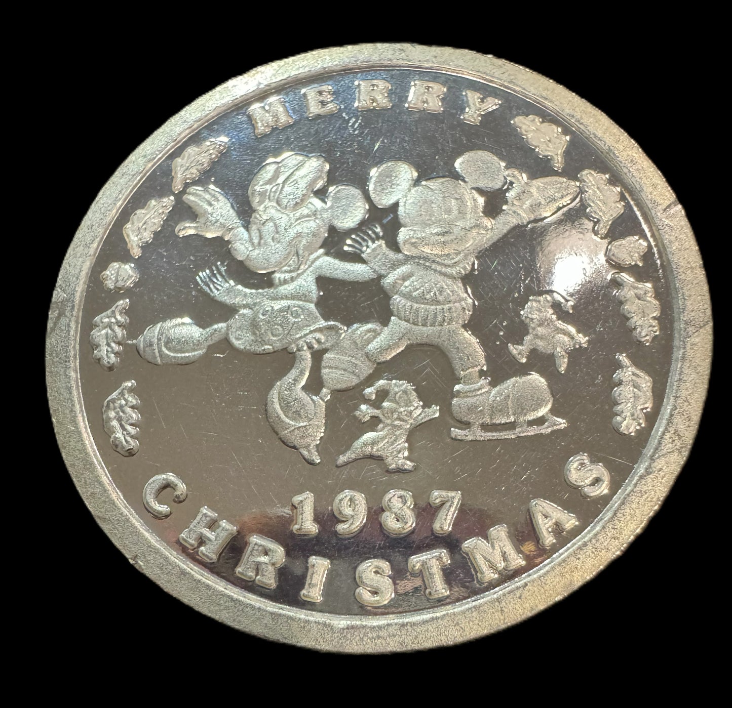 1987 Disney Mickey’s Holiday Treasures 1 oz .999 Silver Coin