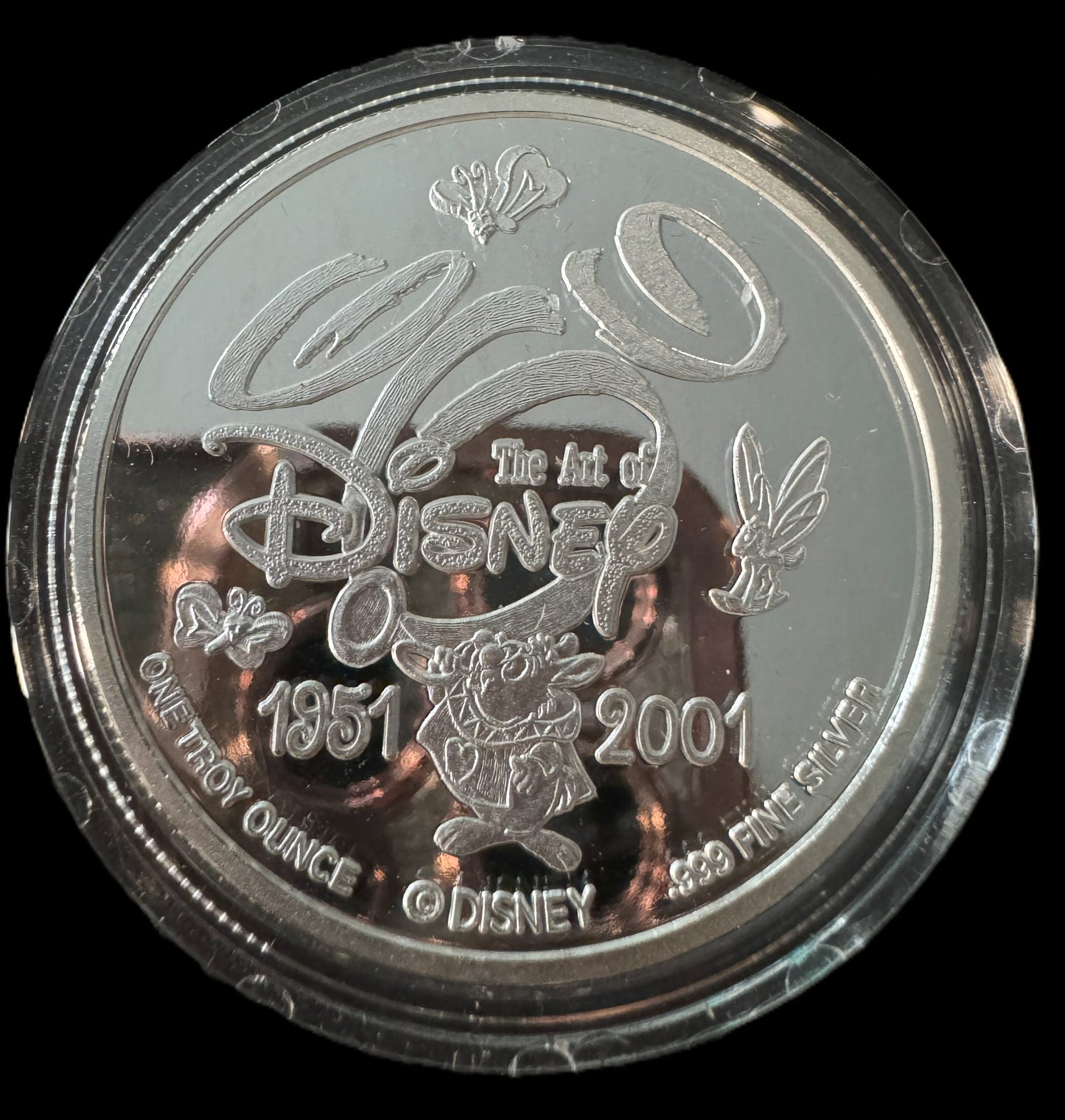 2001 50th Anniversary Alice In Wonderland 1 oz .999 Silver Coin w24K Gold Relief