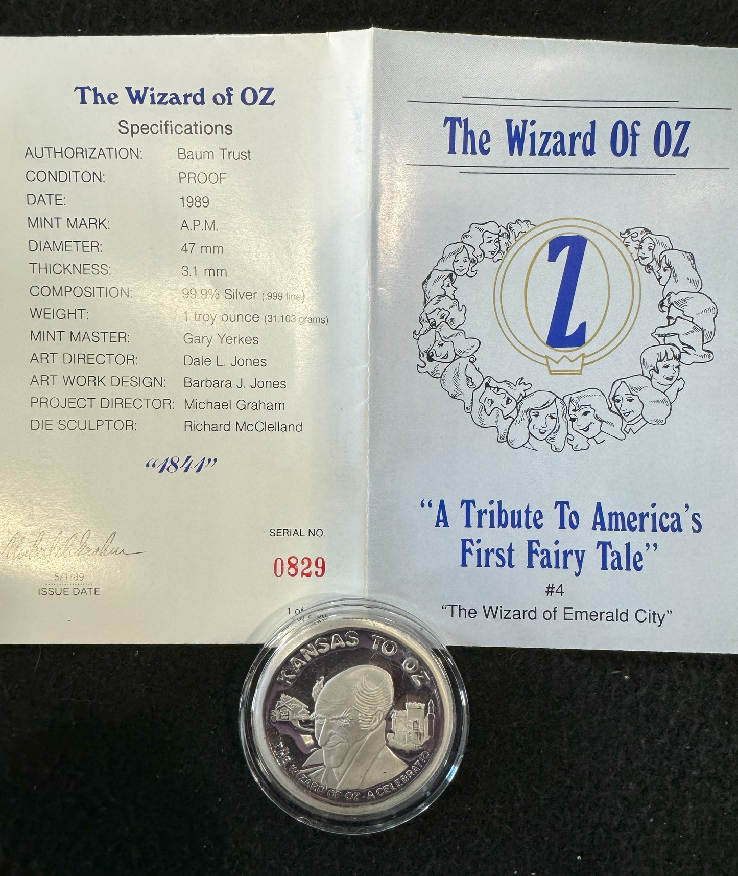 1989 Wizard of OZ - Wizard of Emerald City 1 oz Silver Coin