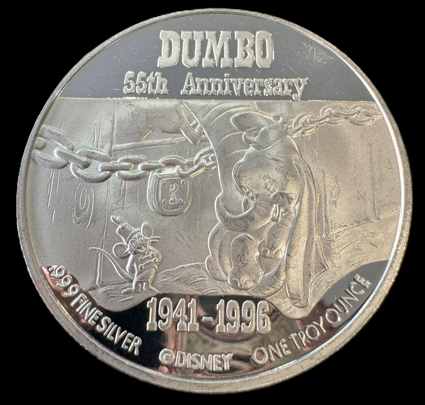 1996 Disney Dumbo 55th Anniversary 1 oz .999 Silver Coin