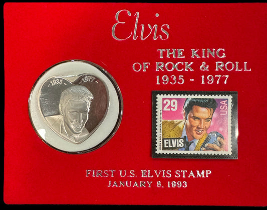 1935-1977 Elvis Presley & 1st 1993 US Stamp 1 oz .999 Silver Coin