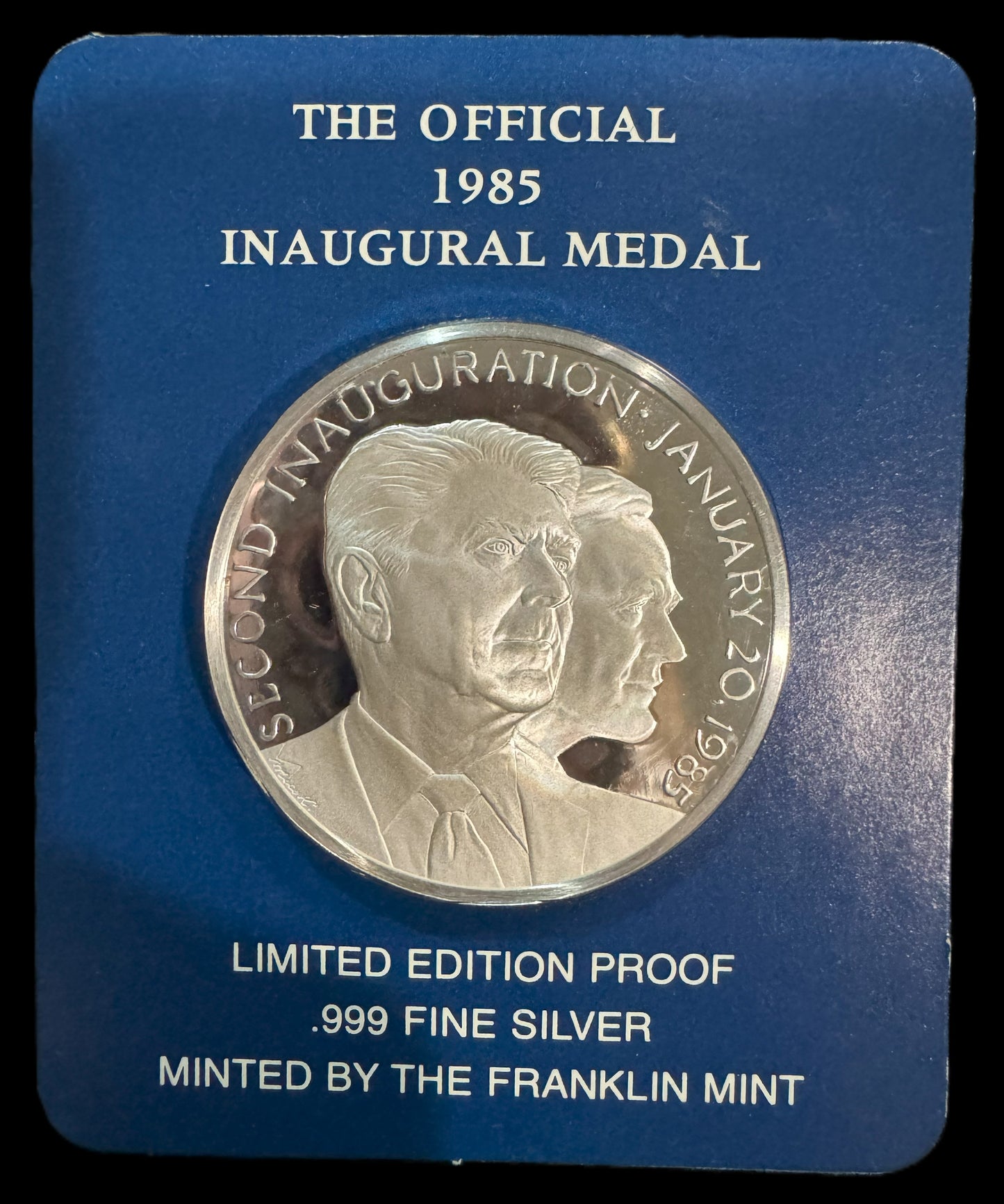 1985 Reagan Bush Presidential Inaugural Medal 1 oz .999 Silver Coin