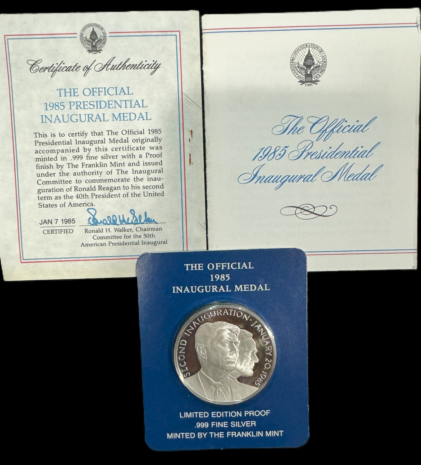 1985 Reagan Bush Presidential Inaugural Medal 1 oz .999 Silver Coin