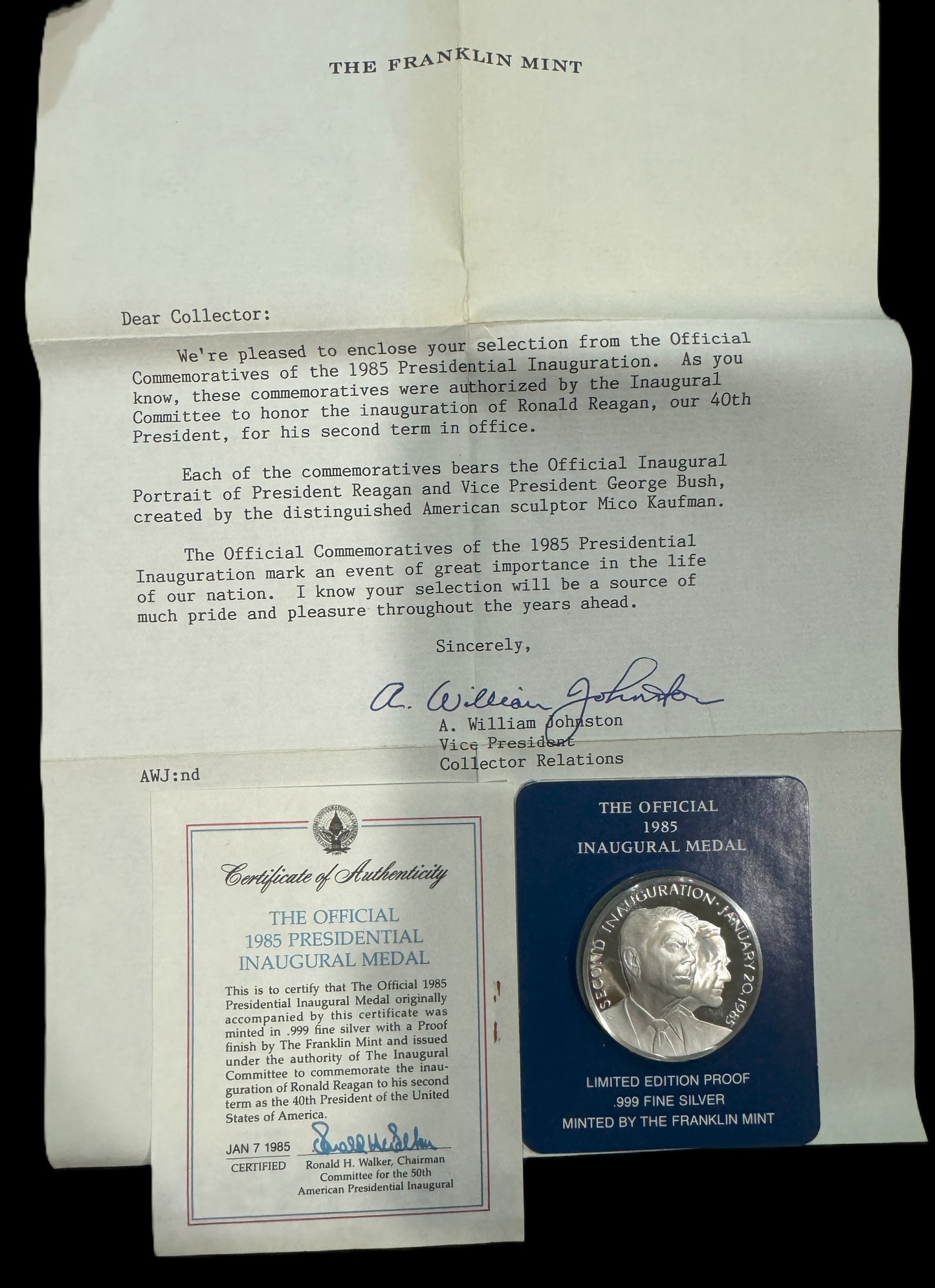 1985 Reagan Bush Presidential Inaugural Medal 1 oz .999 Silver Coin
