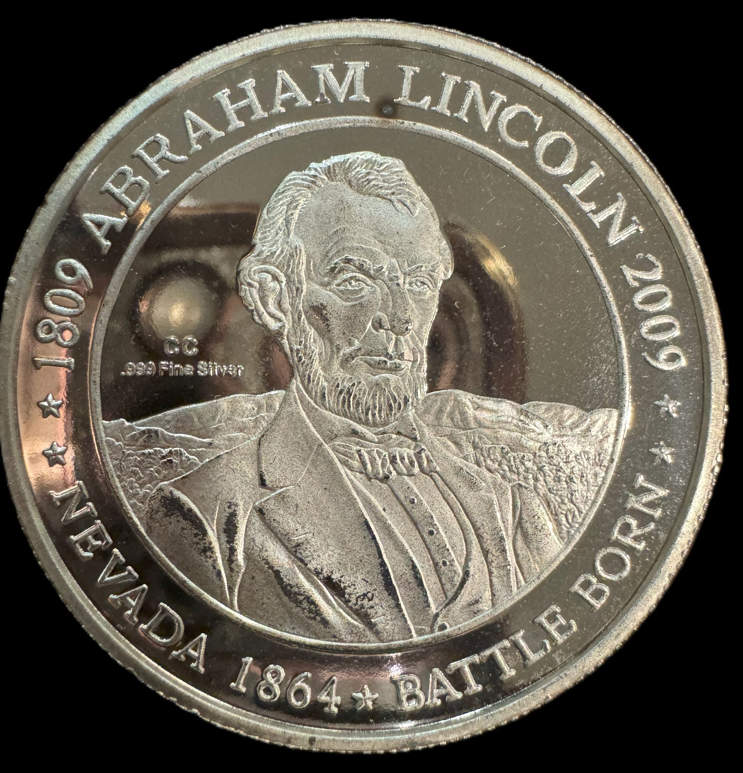 2009 Abraham Lincoln Nevada Battle Born 1 oz .999 Silver Coin