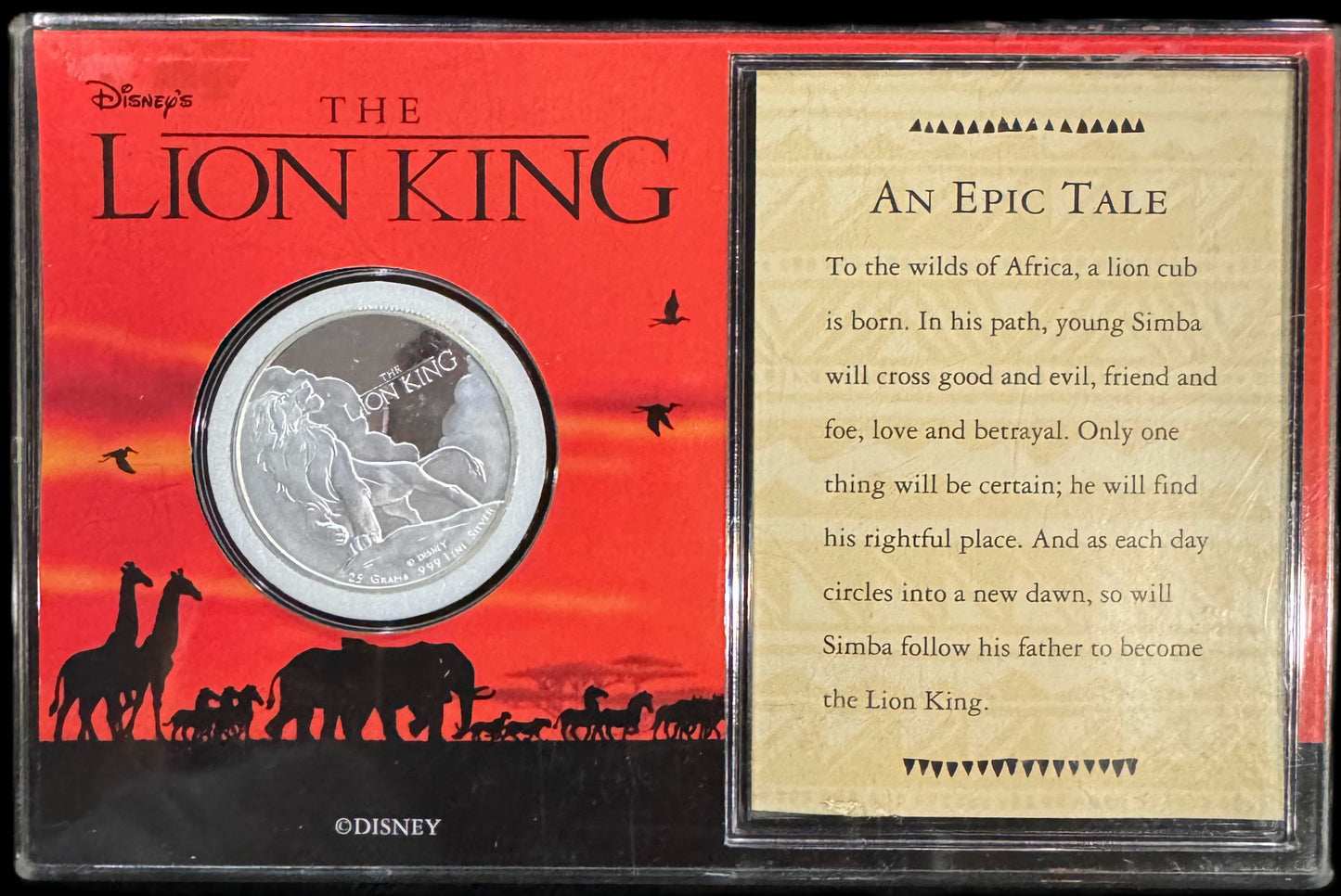 1994 Disney The Lion King 25 grams .999 Silver Coin