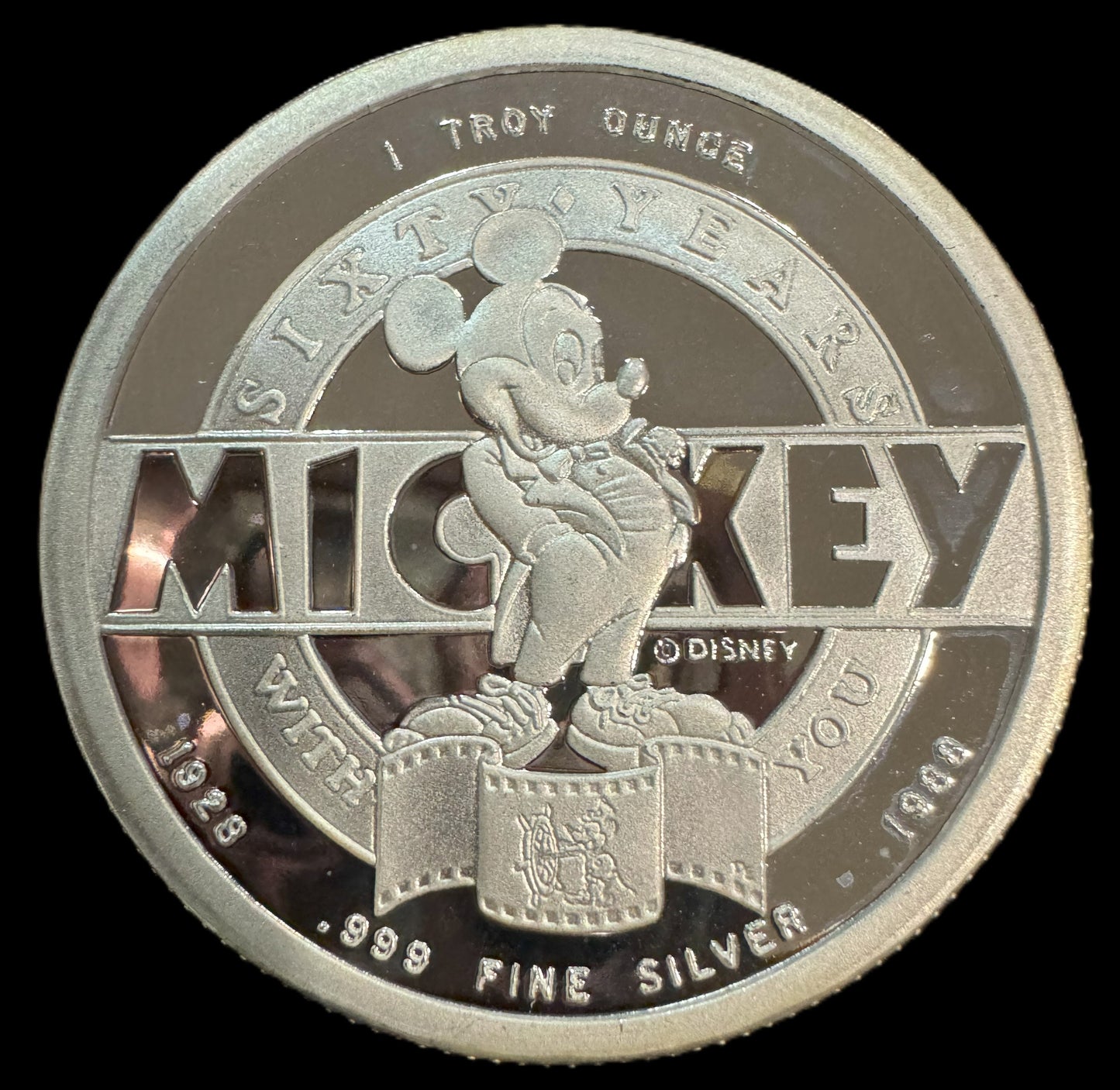 1988 Disney Mickey 60 Years With You Astronaut 1 oz .999 Silver Coin