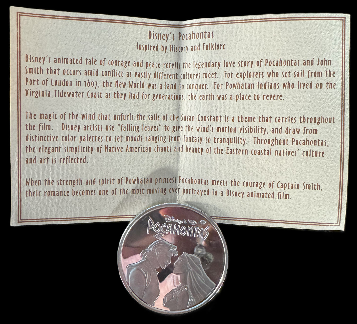 1995 Disney Pocahontas 1 oz .999 Silver Coin COA #00191
