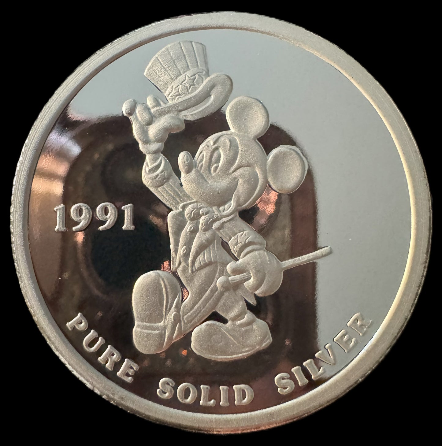 1991 Disney Mickey Mouse Happy Birthday America 1 oz .999 Silver Coin