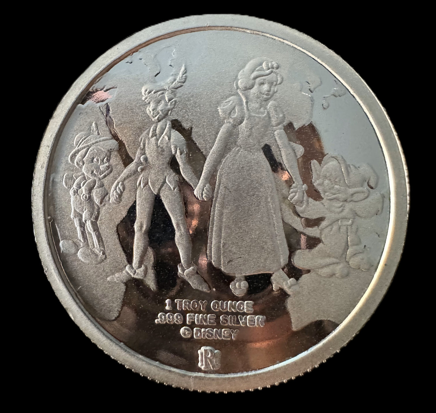 1988 Disney Around the World Snow White Peter Pan 1 oz .999 Silver Coin #013482