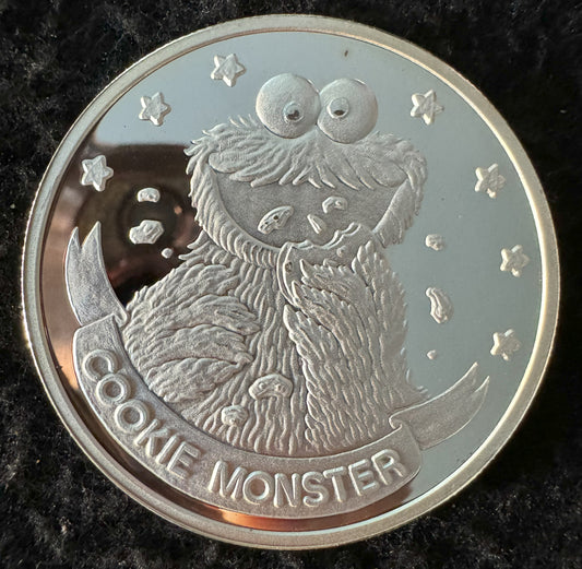 1988 Sesame Street 20th Anniversary Cookie Monster 1 oz .999 Silver Coin