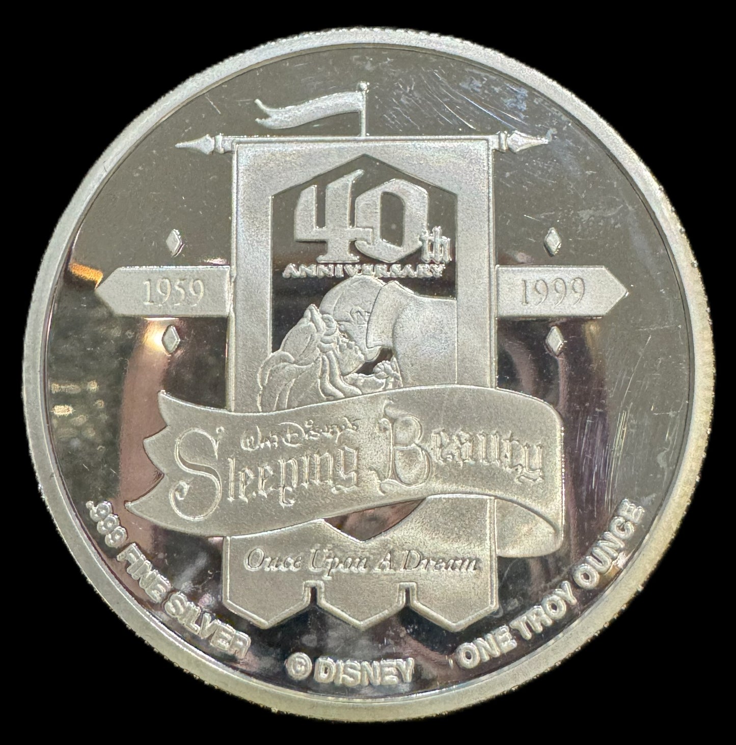 1999 Disney Sleeping Beauty 40th Anniversary 1 oz .999 Silver Coin