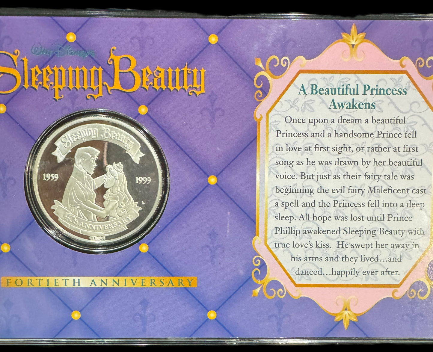 1999 Disney Sleeping Beauty 40th Anniversary 1 oz .999 Silver Coin