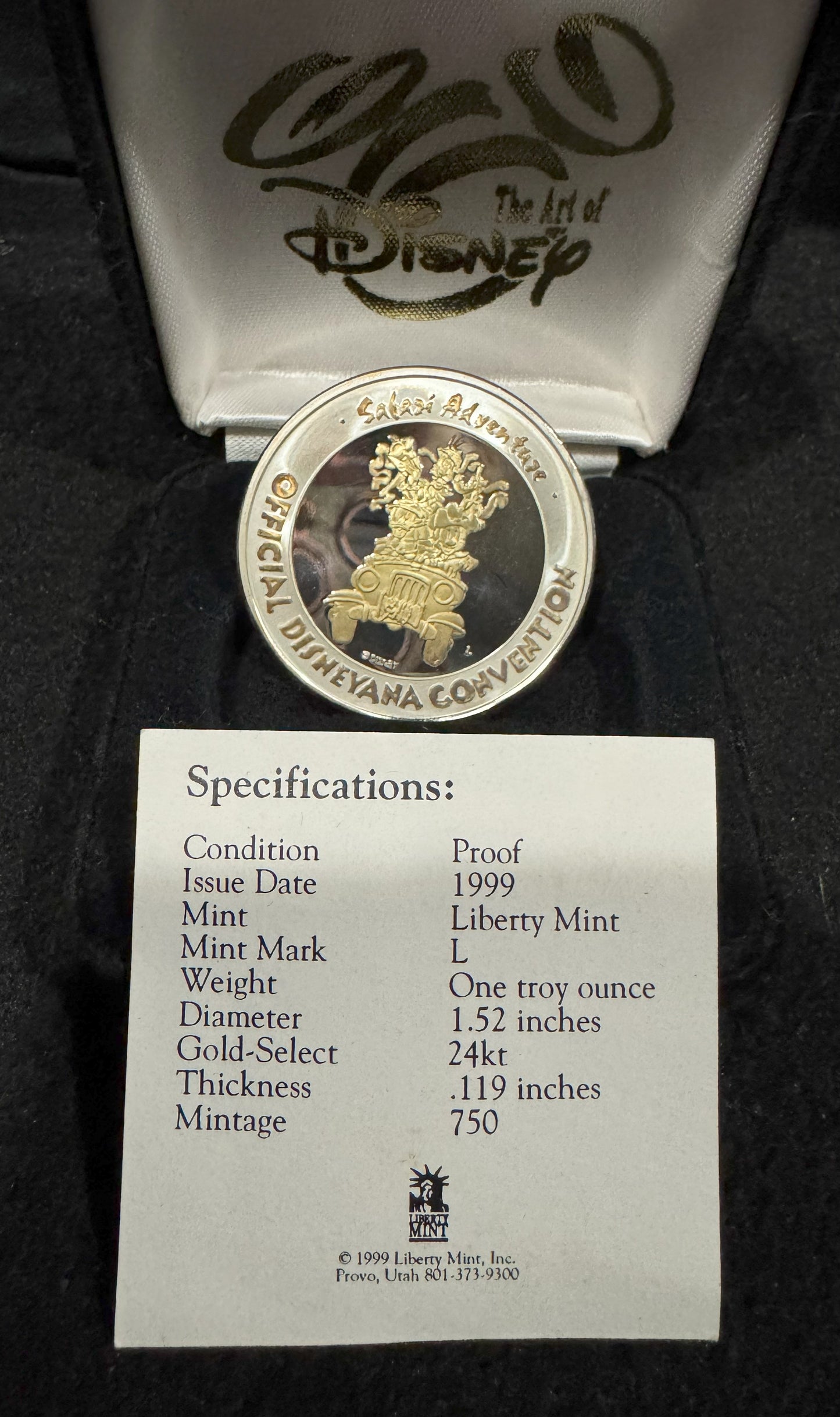 1999 Disneyana Convention Safari Adventure 1 oz .999 Silver Coin COA #555