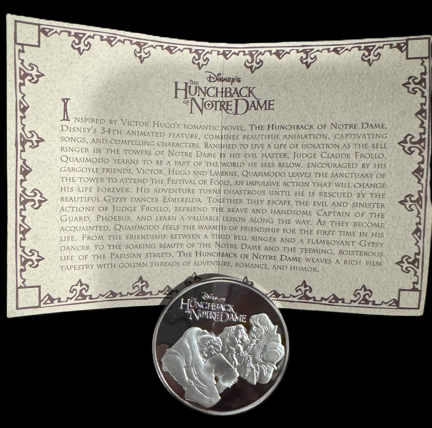 1996 Disney The Hunchback of Notre Dame 1 oz .999 Silver Coin