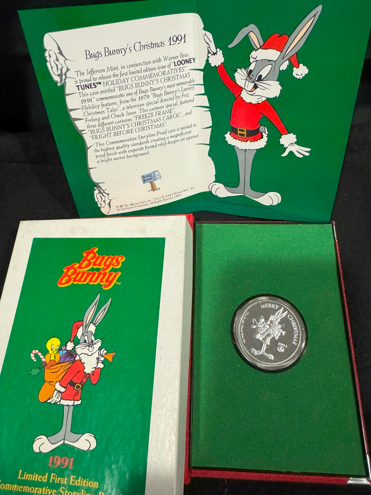 1991 Bugs Bunny Christmas Holiday Commemorative 1oz .999 Silver Coin