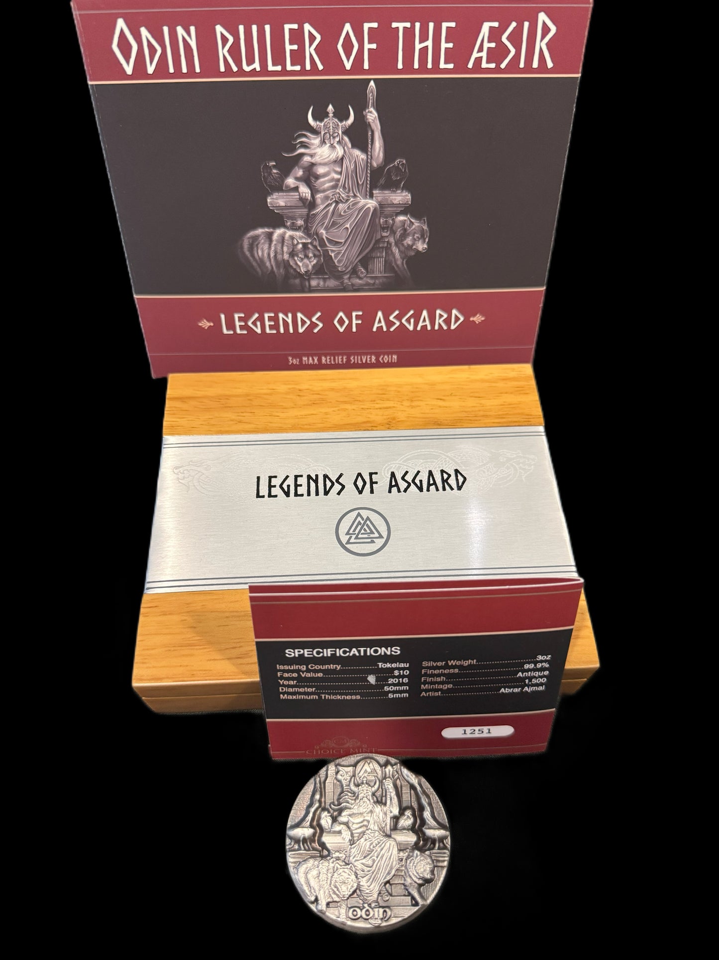 2016 Legends of Asgard Odin Ruler of Aesir 3 oz .999 Silver Coin