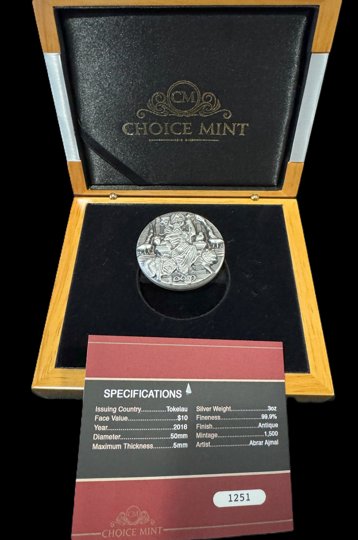 2016 Legends of Asgard Odin Ruler of Aesir 3 oz .999 Silver Coin