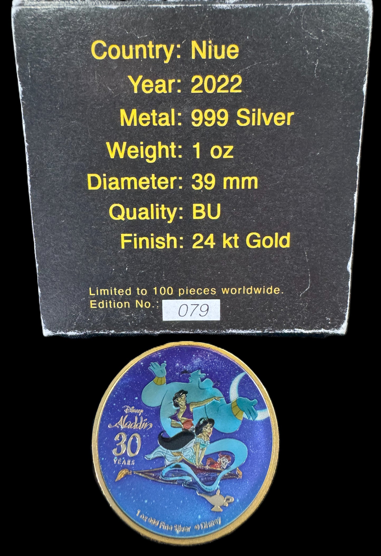2022 Disney Aladdin Whole New World Edition 1 oz .999 Silver Coin