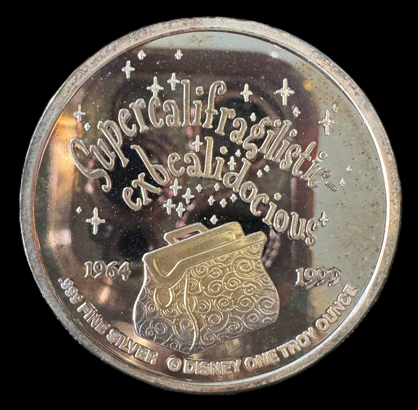 1999 Disney Mary Poppins 35th Anniversary 1 oz .999 Silver Coin w/24K Gold Relief