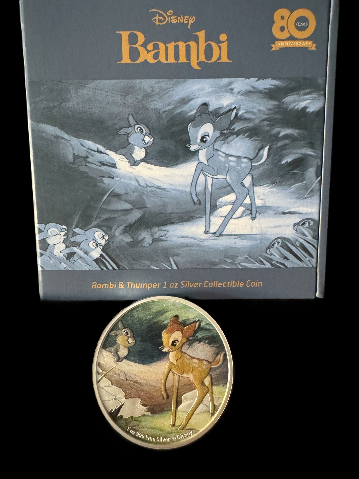 2022 Disney 80th Anniversary Bambi & Thumper 1 oz .999 Silver Coin