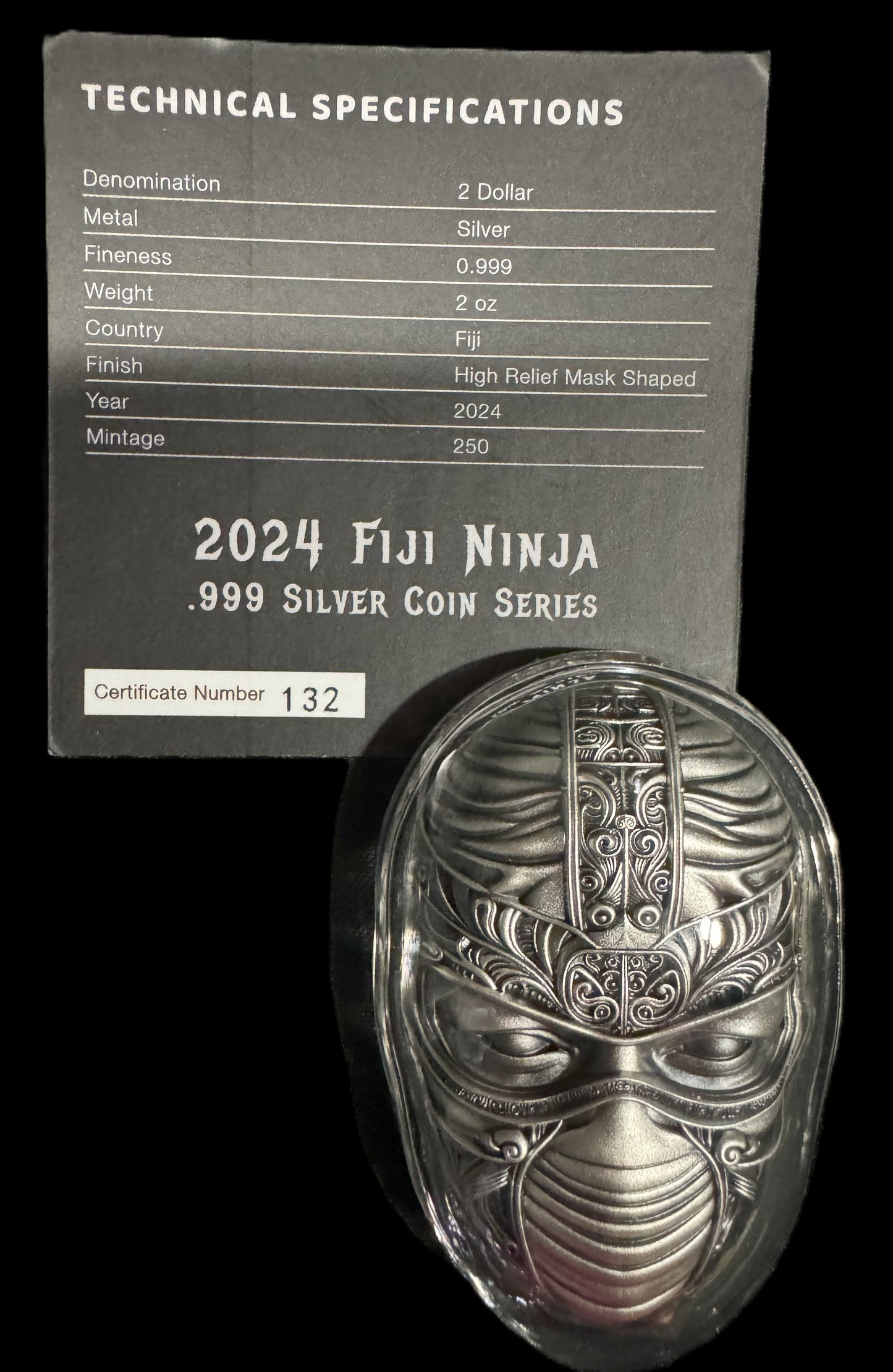 2024 Ninja Mask Shaped 2 oz .999 Silver