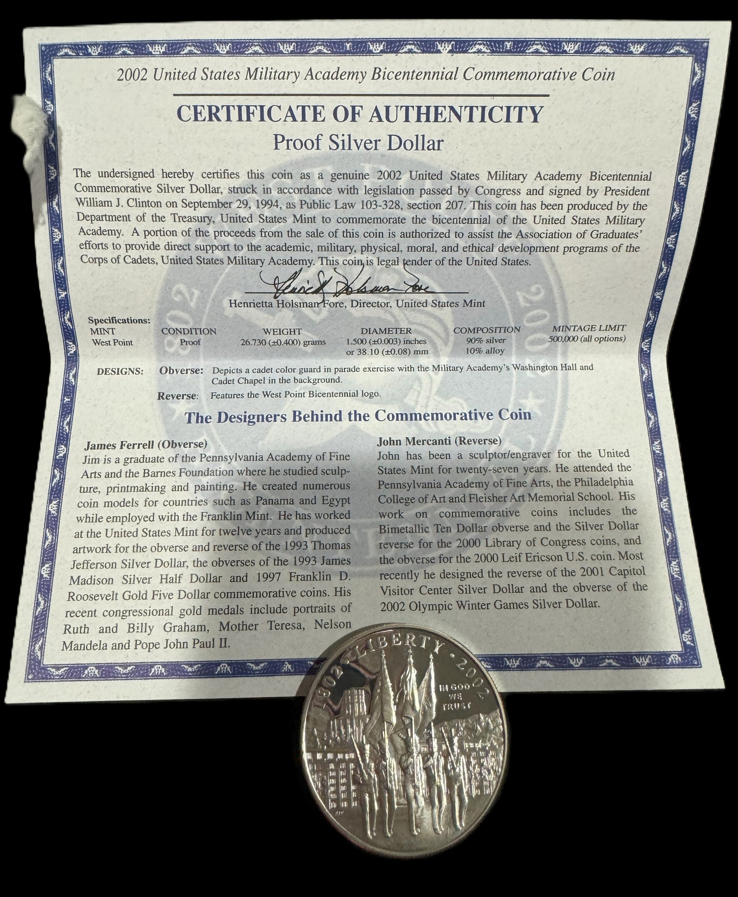 2002 West Point Bicentennial 1 oz .999 Silver Coin