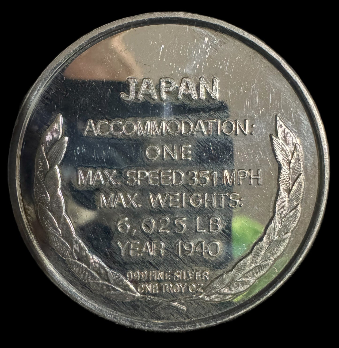 1940 WWII Japanese Zero 1 oz .999 Silver Coin