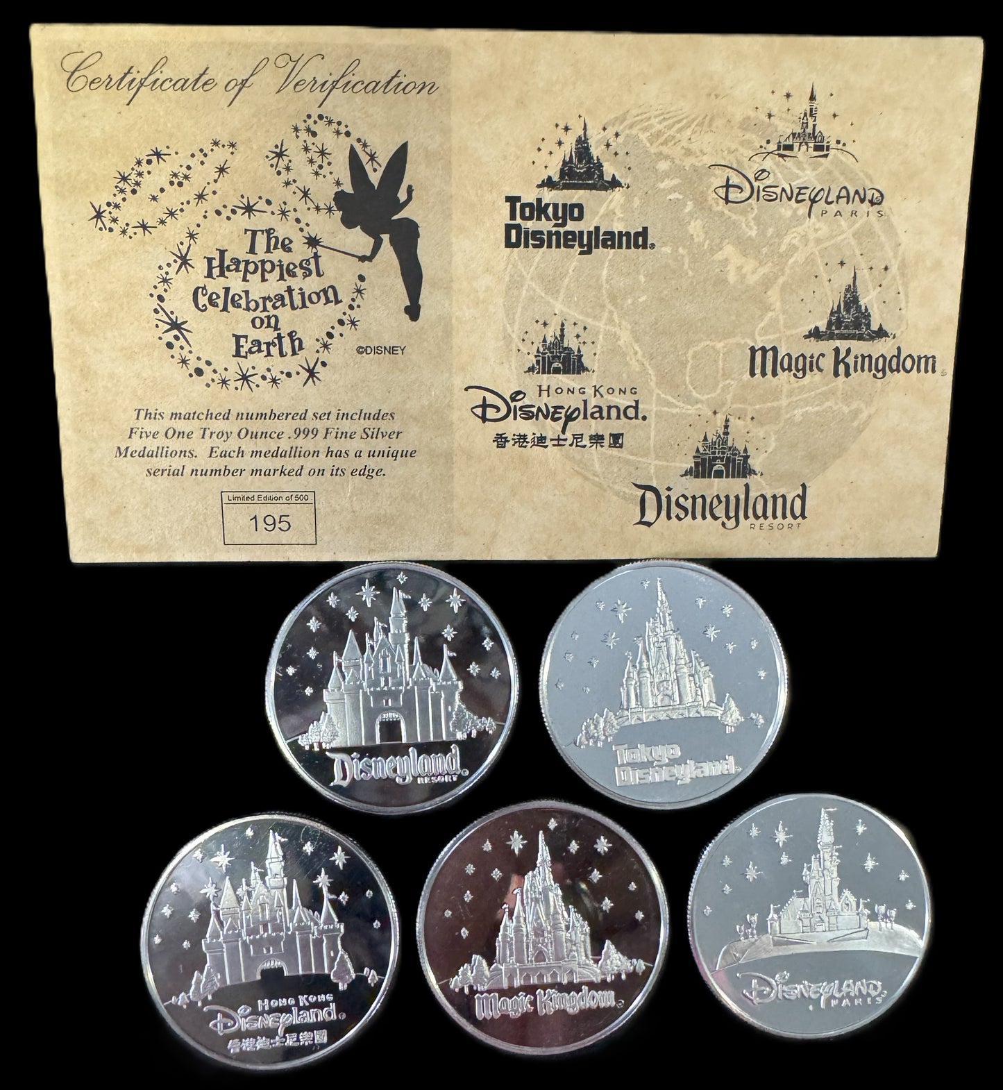 Disney The Happiest Celebration On Earth 5 - 1 Troy oz .999 Silver Coins