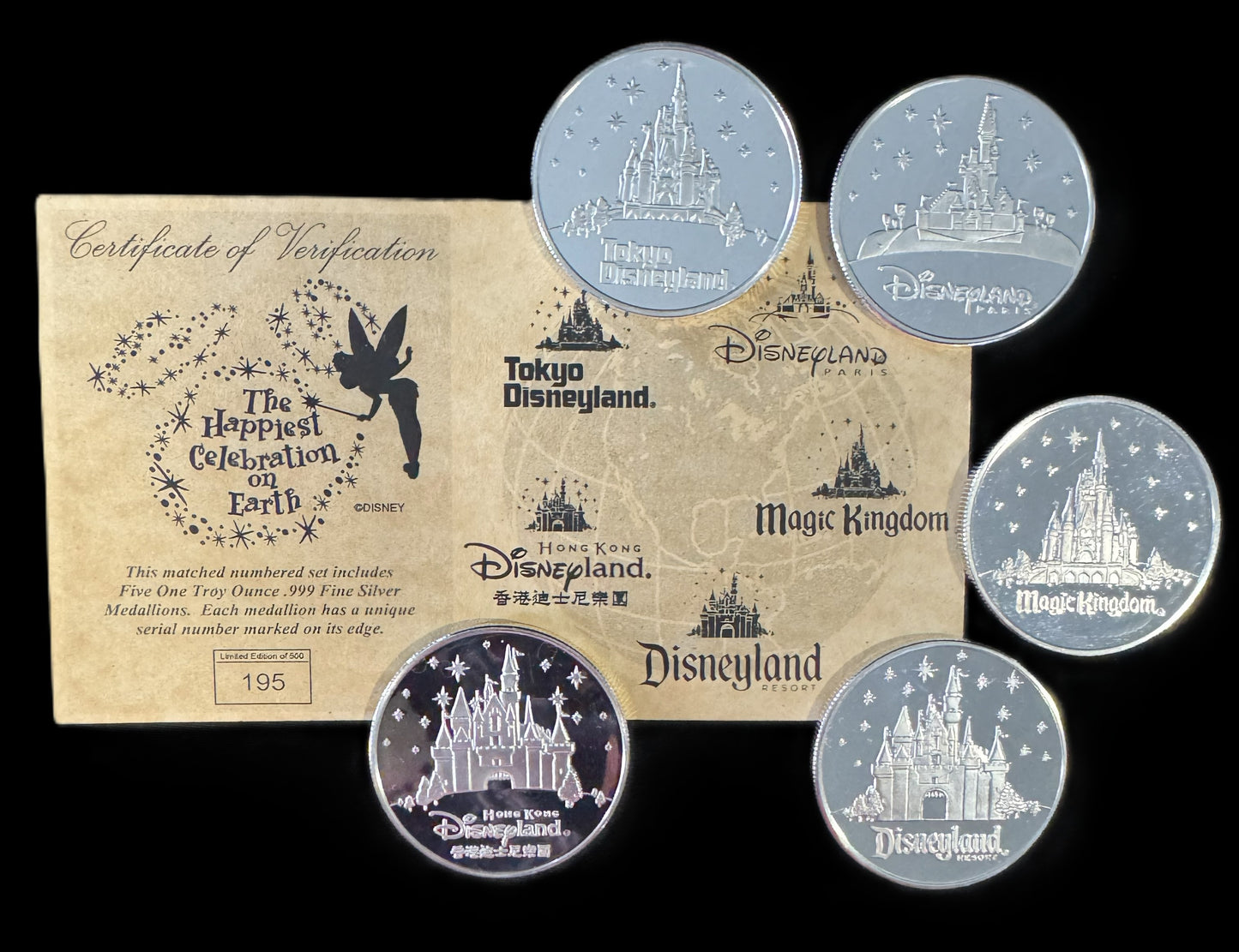 Disney The Happiest Celebration On Earth 5 - 1 Troy oz .999 Silver Coins