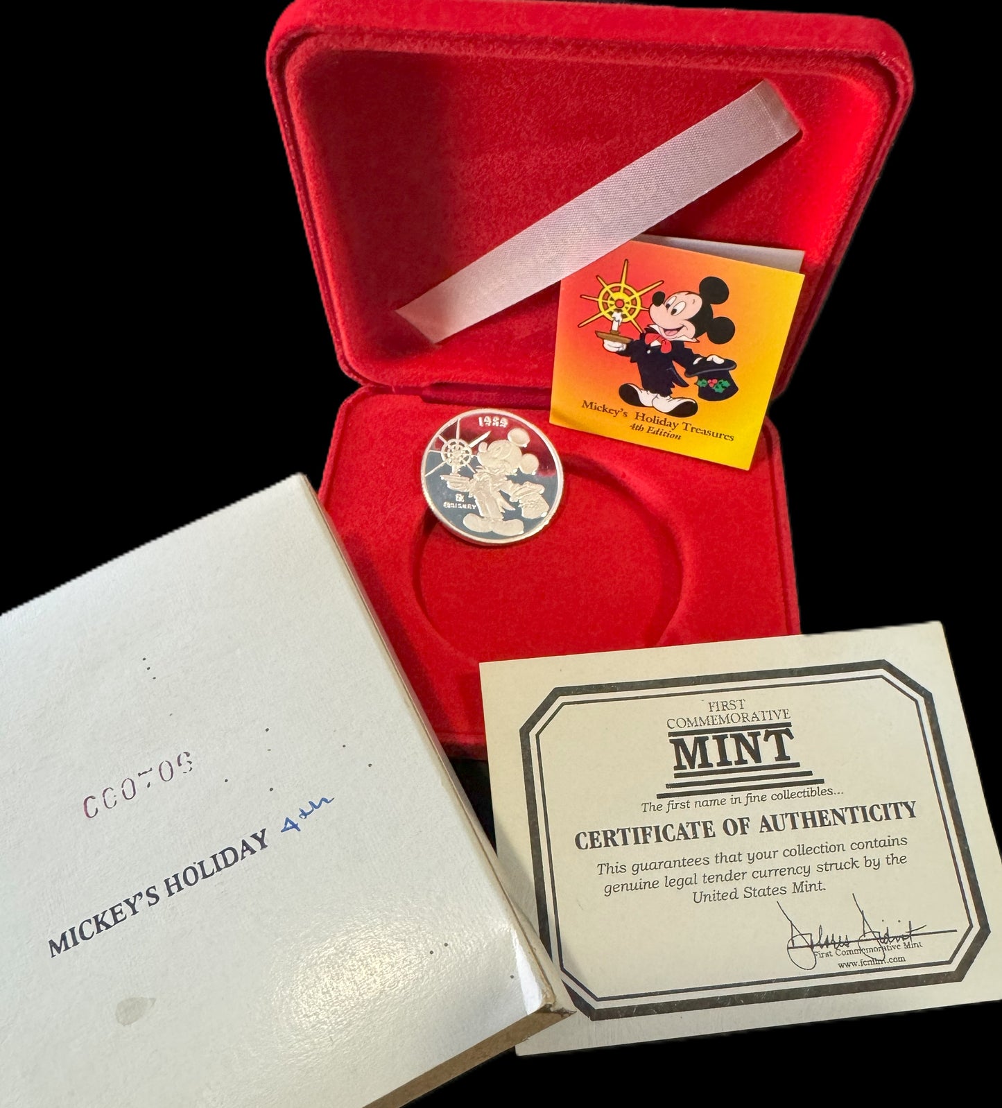 1989 Disney “Mickey’s Holiday Treasures” 1 oz .999 Silver Coin