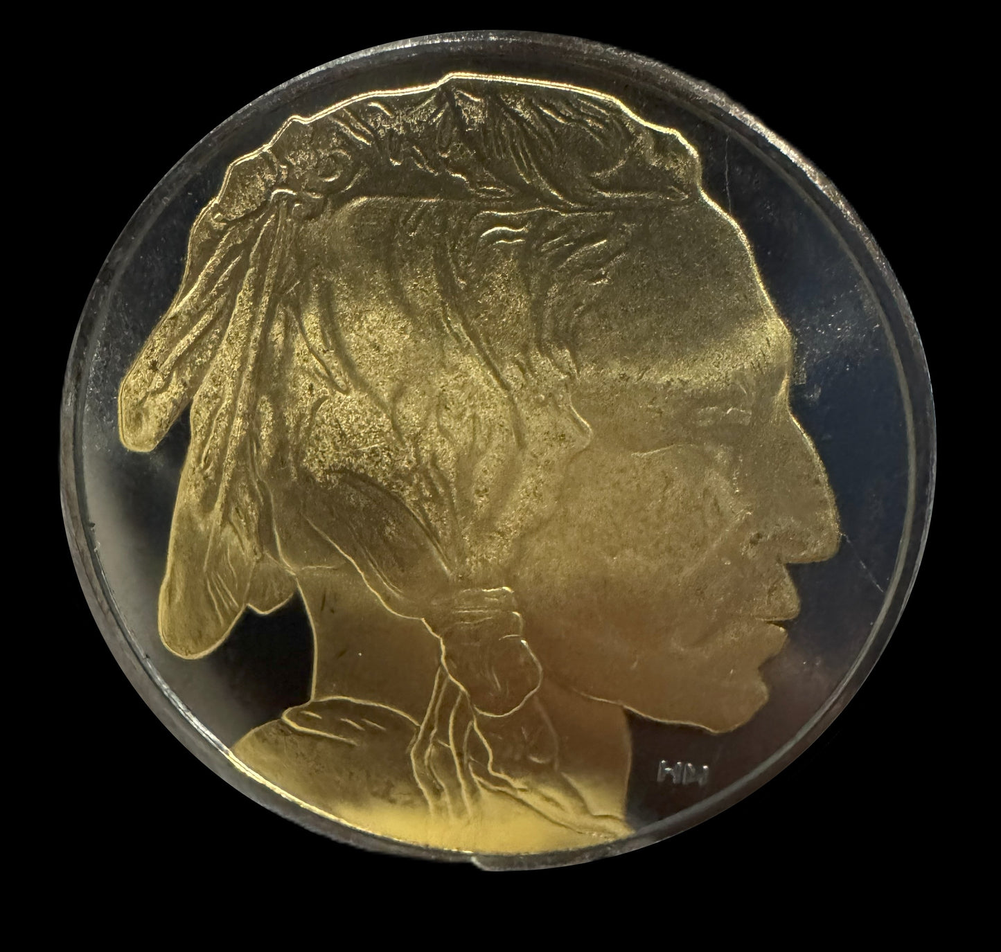 Indian Buffalo 1 oz .999 Silver Coin w24k Gold Relief & Black Ruthenium