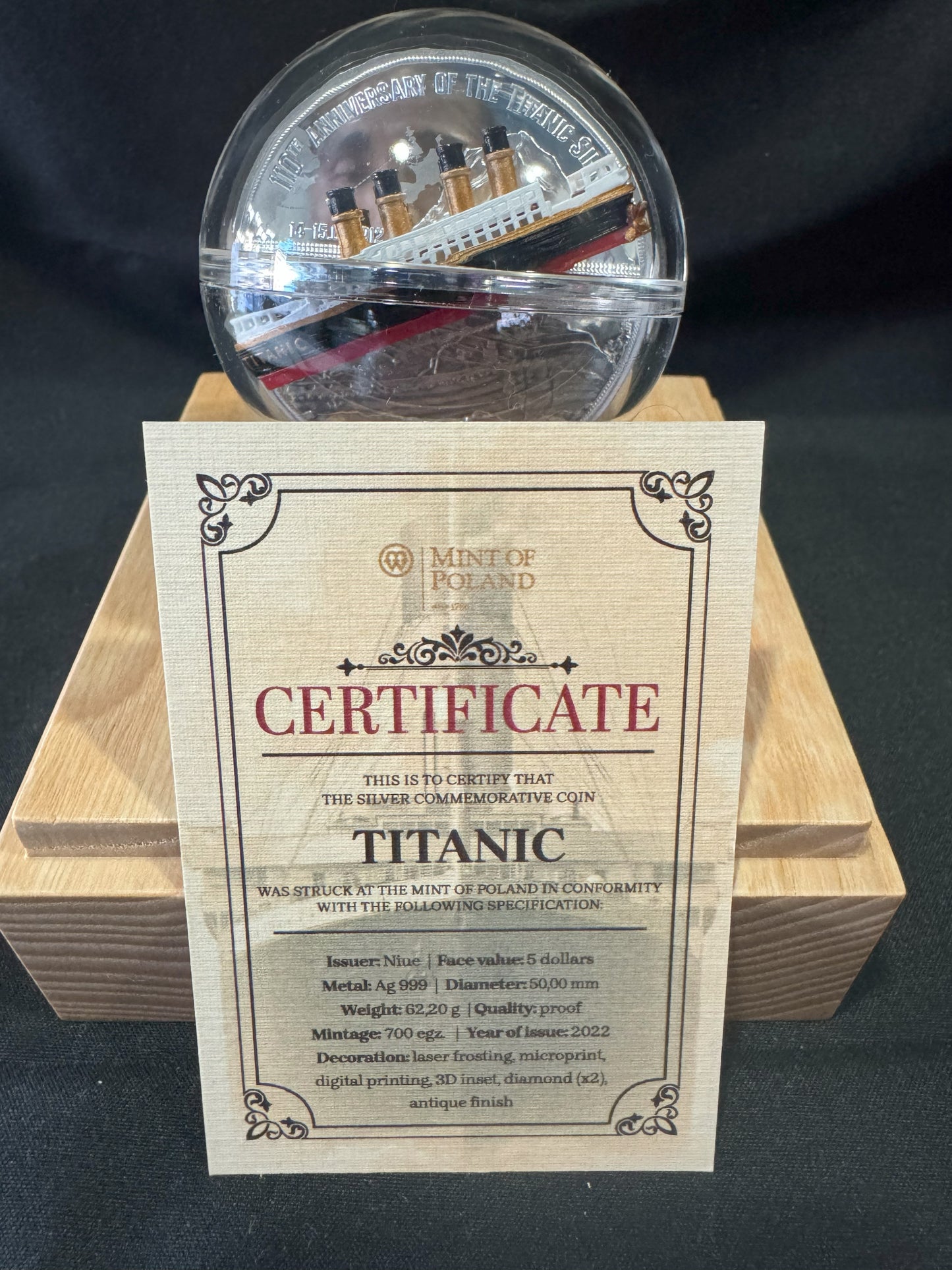 2022 Titanic 110th Anniversary 3D Shaped 2 oz .999 Silver Coin