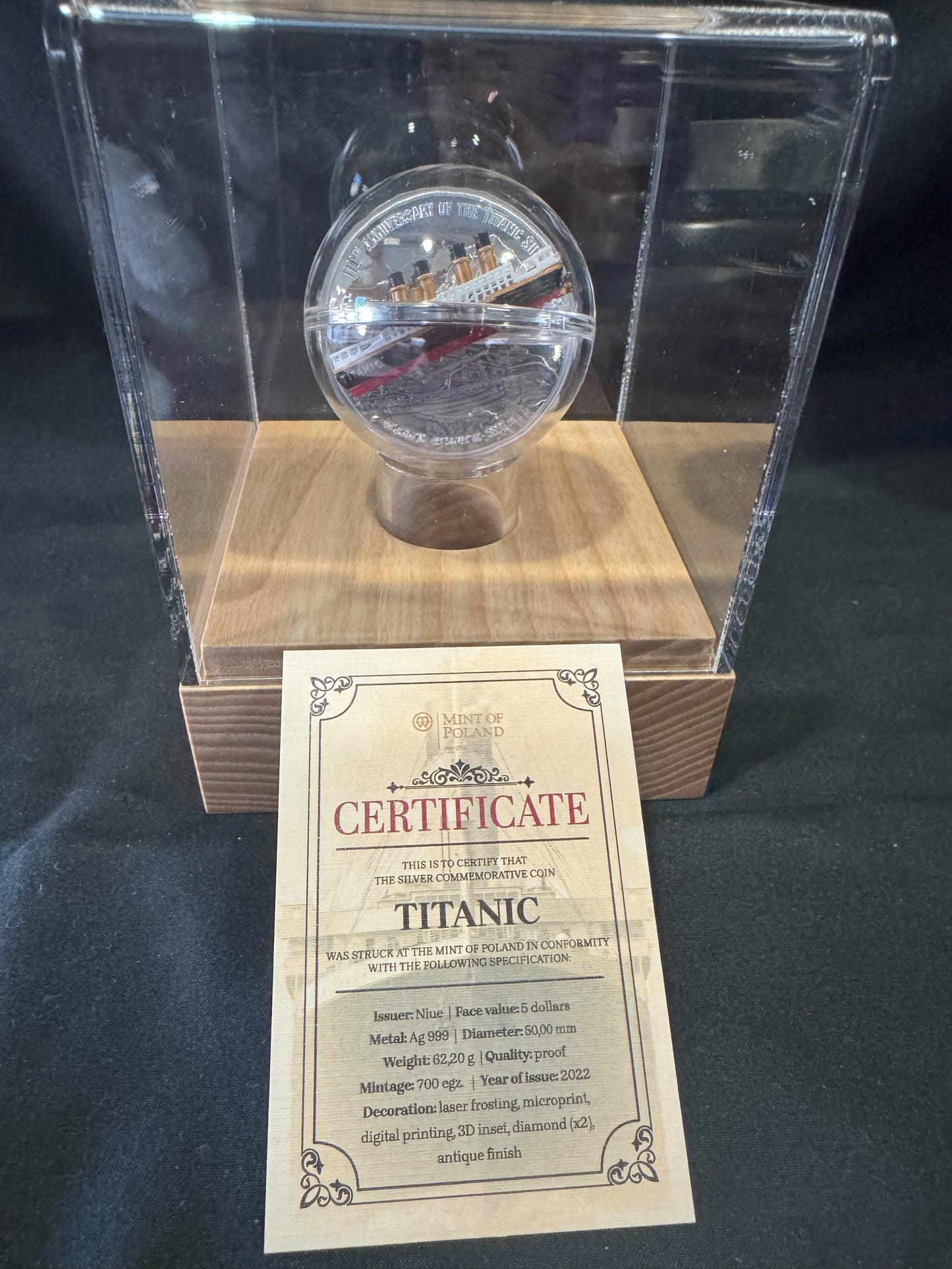 2022 Titanic 110th Anniversary 3D Shaped 2 oz .999 Silver Coin