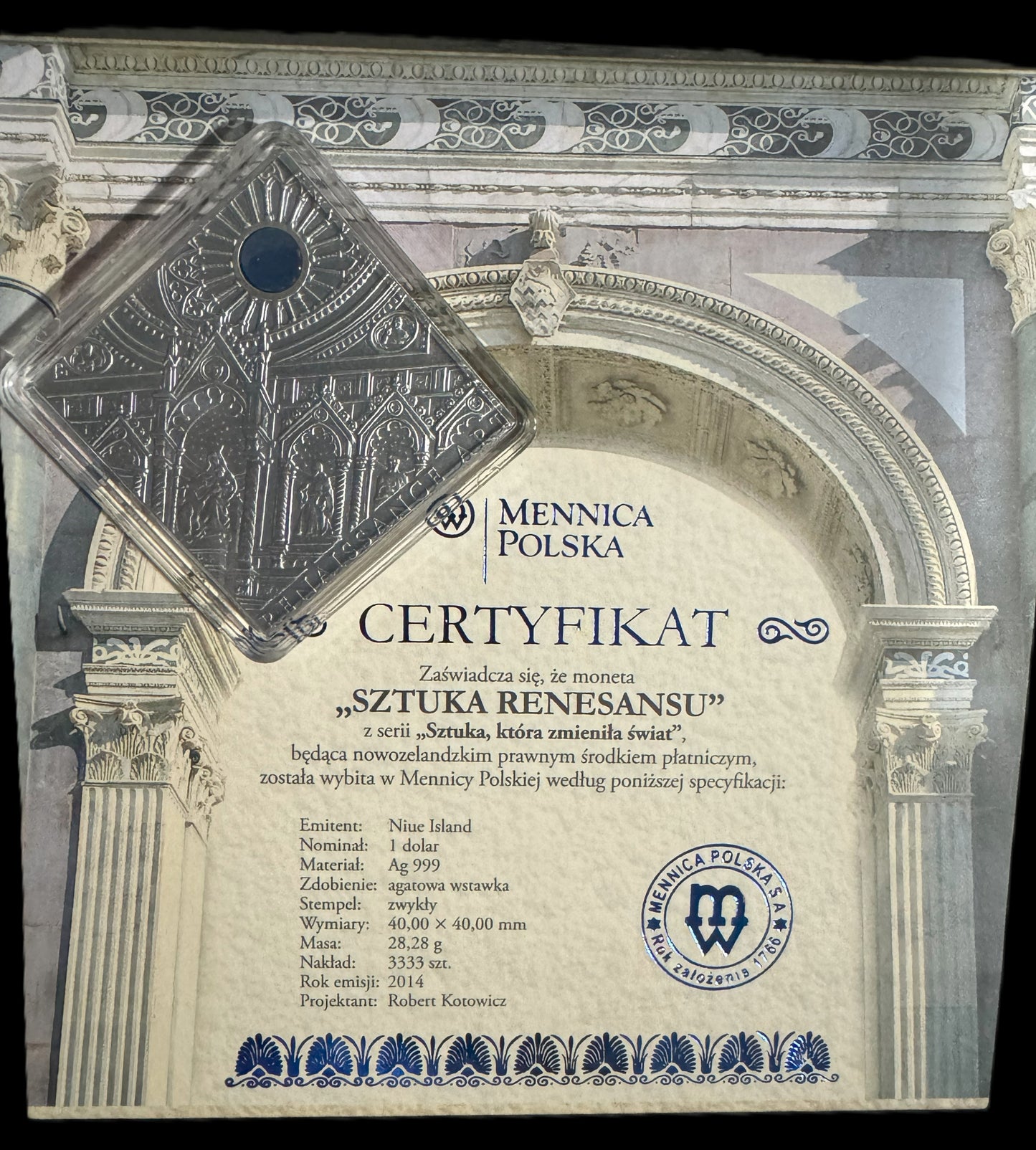 2014 Antique Renaissance Art That Changed the World 1 oz .999 Silver Coin