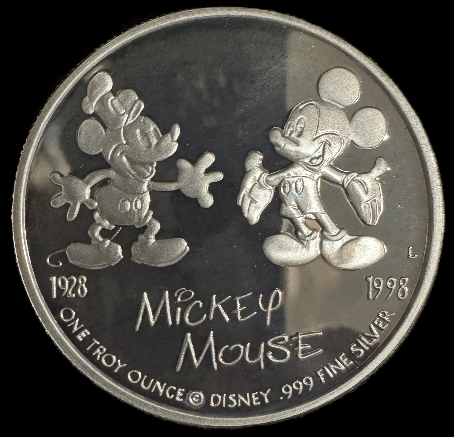 1998 Disney Mickey Mouse 70th Birthday 1 oz .999 Silver Coin COA #0422