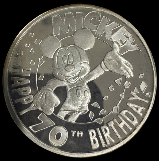 1998 Disney Mickey Mouse 70th Birthday 1 oz .999 Silver Coin COA #0422