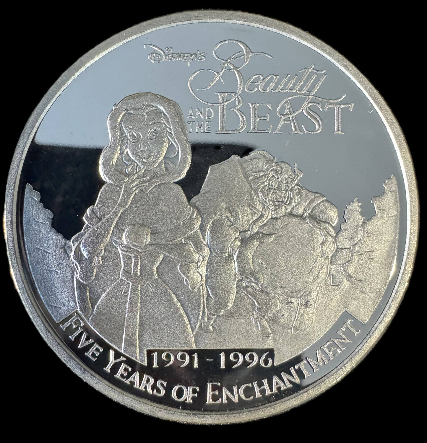 1996 Disney Beauty & The Beast 5th Anniversary 1 oz .999 Silver Coin