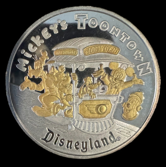 1993 Disney Mickey’s Toontown 1 oz .999 Silver Coin w/24k Gold Relief