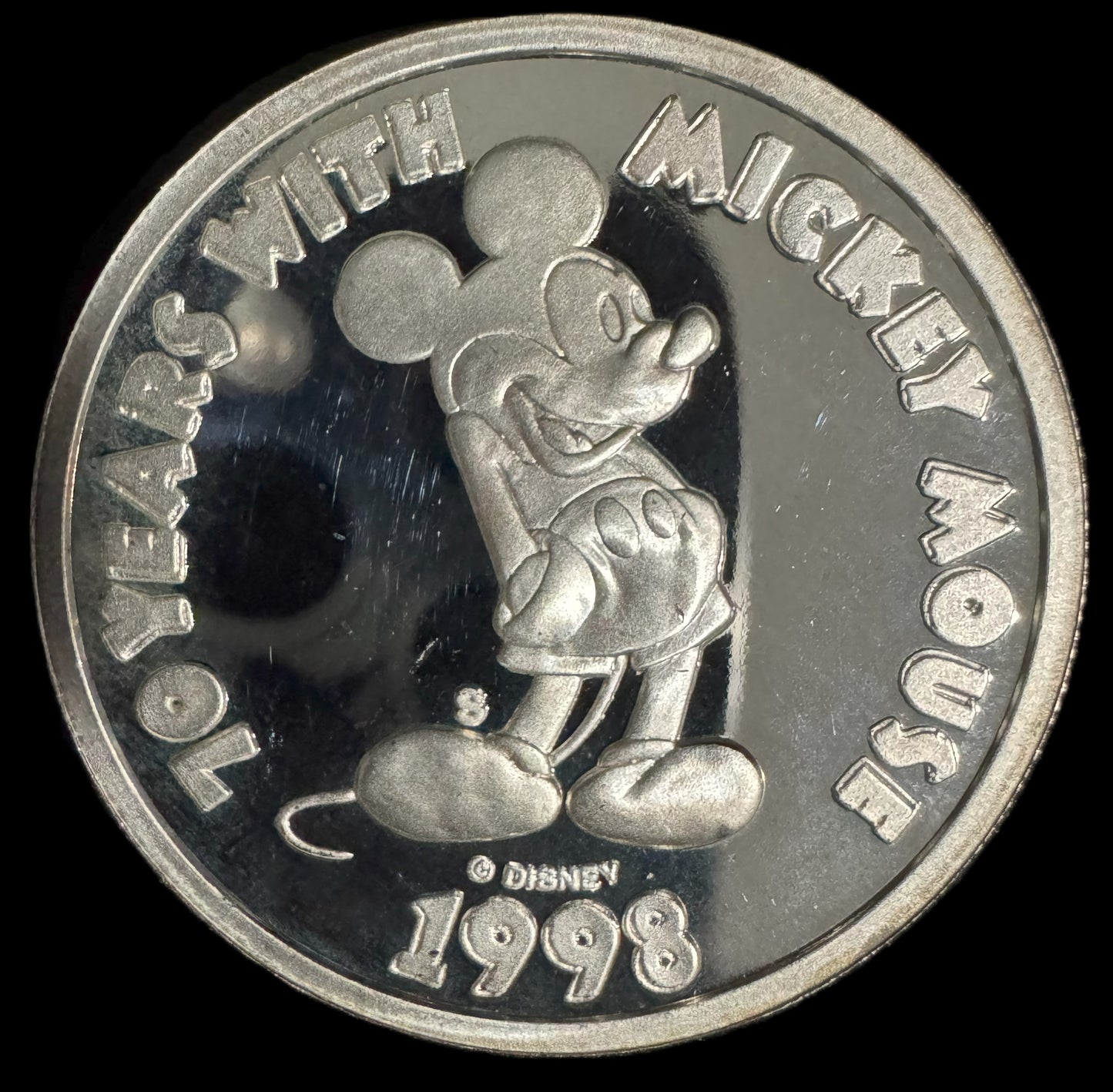 1998 Disney 70 Years With Mickey Mouse 1 oz .999 Silver Coin