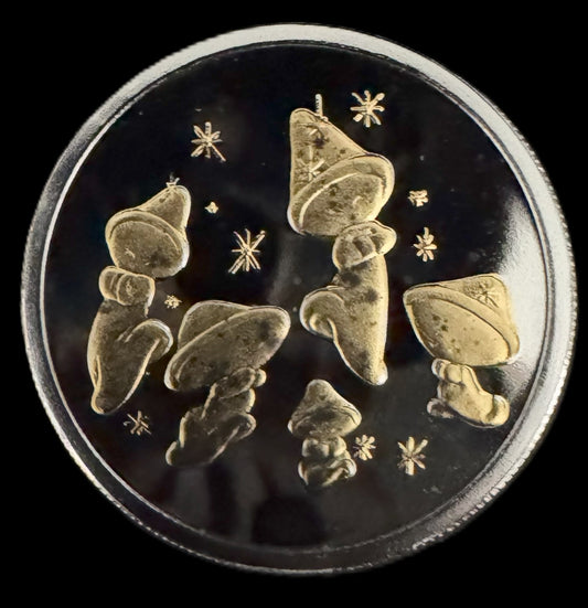 1990 Disney Fantasia Mushroom 1 oz .999 Silver Coin w/22K Gold Relief