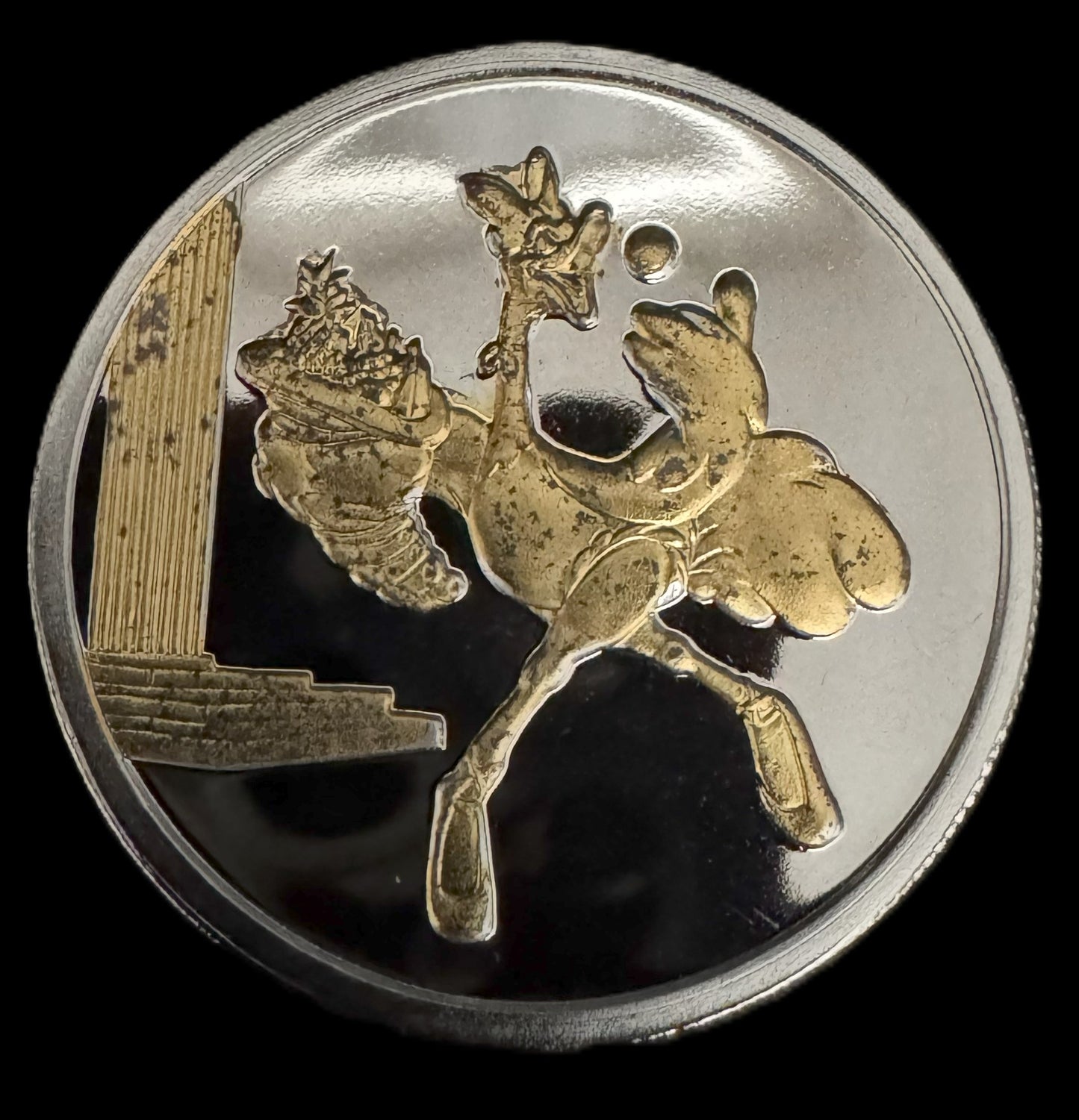 1990 Disney Fantasia Ostrich 1 oz .999 Silver Coin w/22K Gold Relief